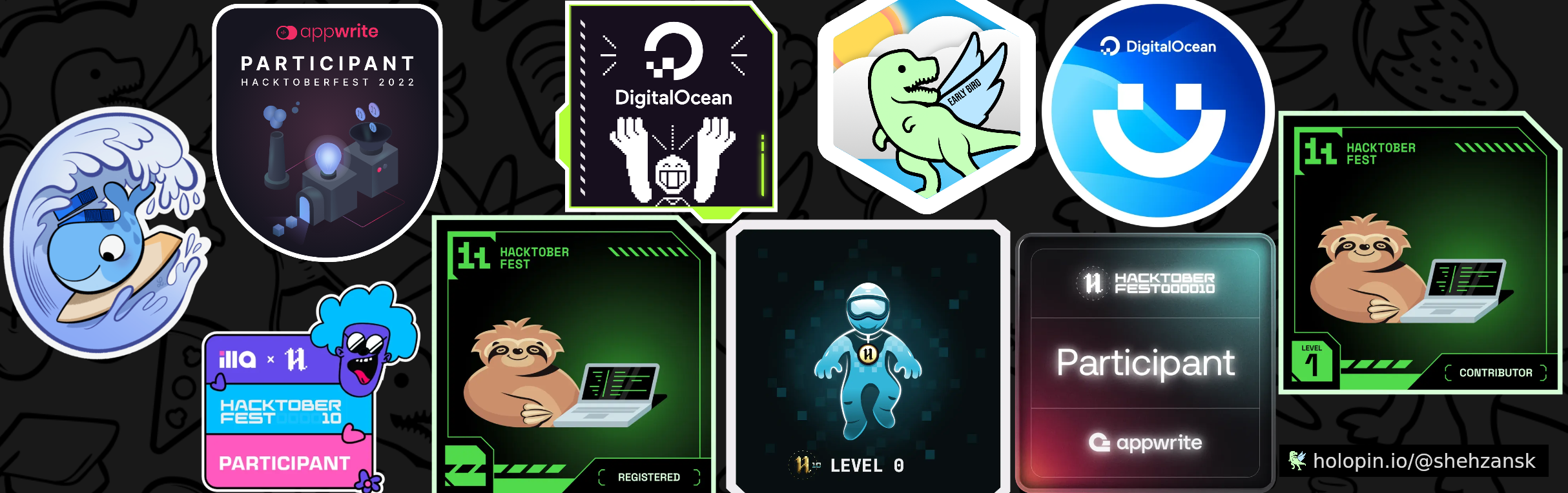 An image of @shehzansk's Holopin badges, which is a link to view their full Holopin profile