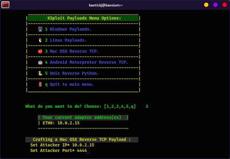 KSploit Mac OSX Payload Port