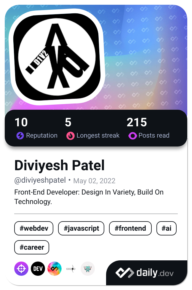 Diviyesh Patel's Dev Card