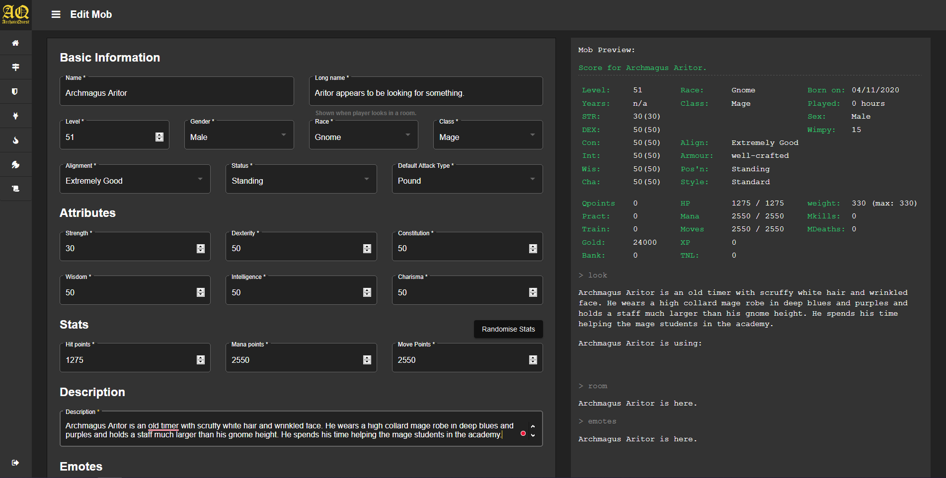 alt ArchaicQuestII Web Admin