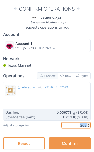 Storage fee adjustment in template wallet