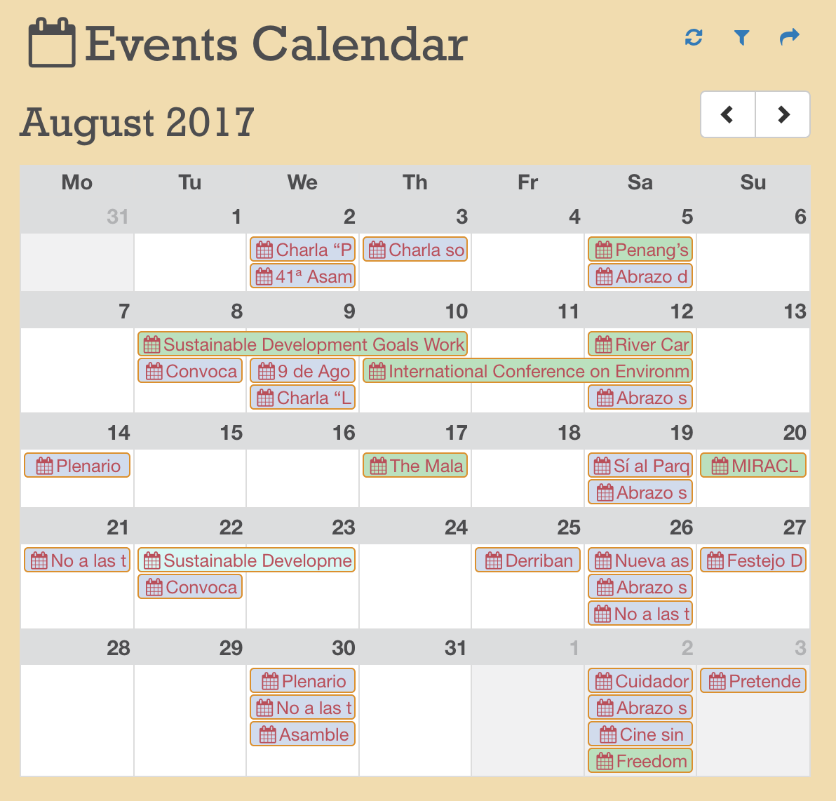 Multidomain events calendar
