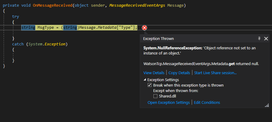 Exception not caught