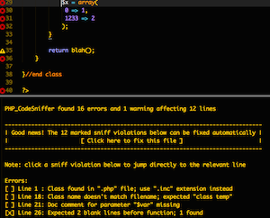 PHPCS screenshot