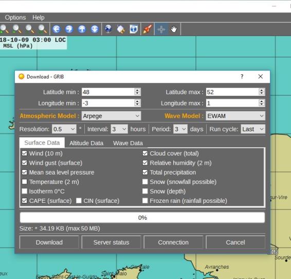 Grib download dialog