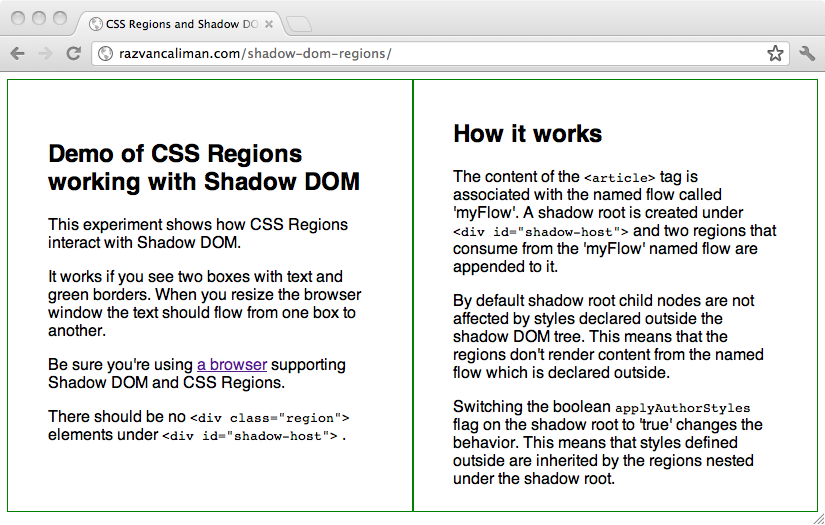 CSS Regions and Shadow DOM in Google Chrome