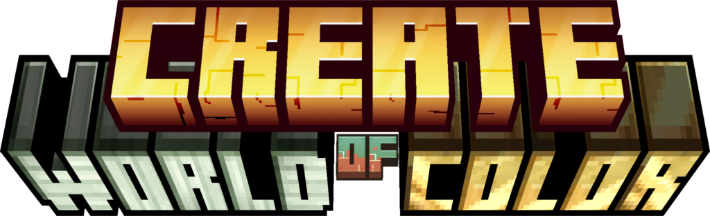 Minecraft logo style, reading CREATE on the top line and WORLD OF COLOR on the bottom