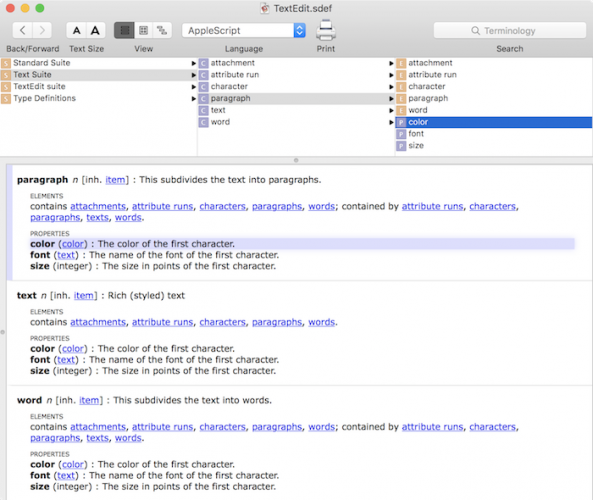 Making a mac app scriptable tutorial: Text Edit Dictionary