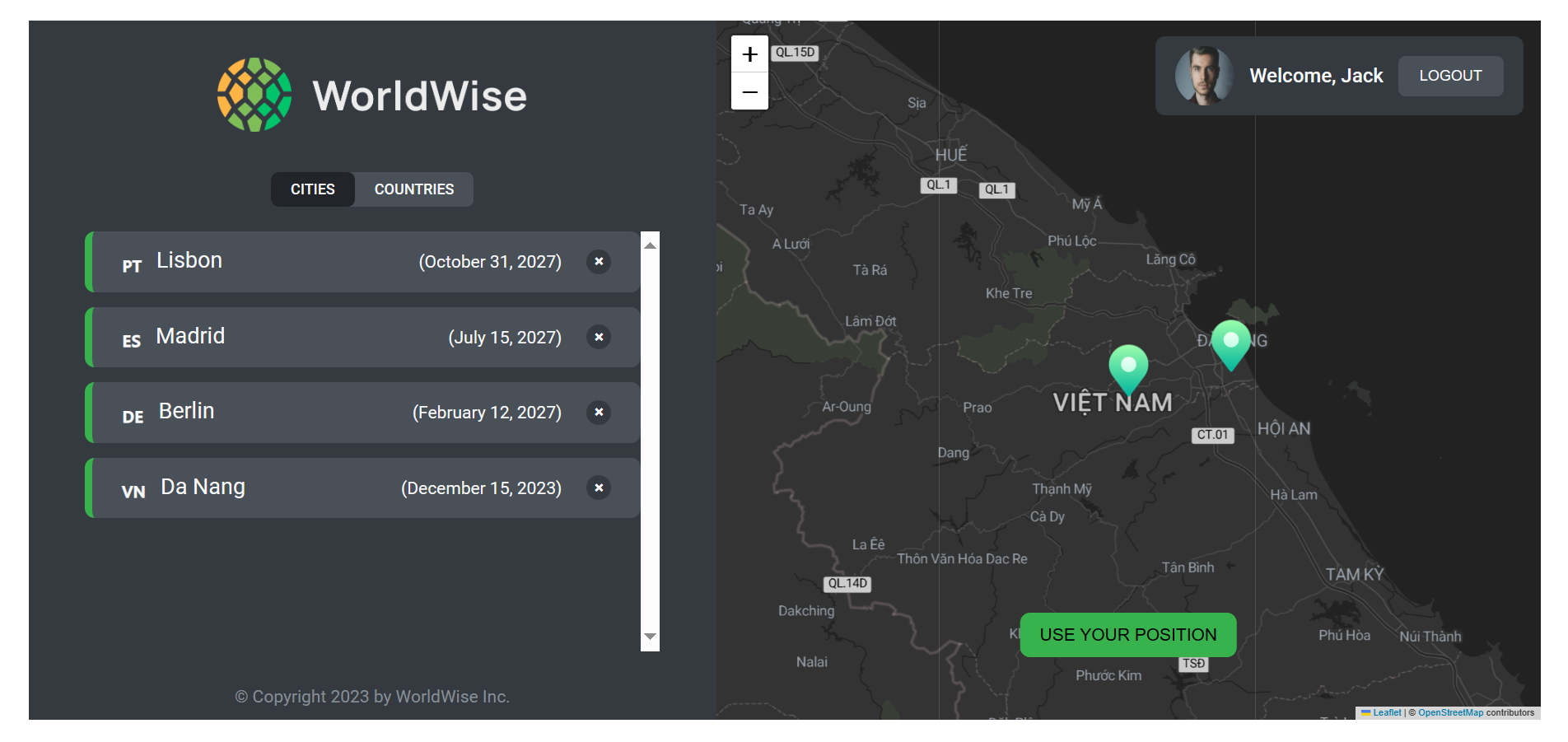 WorldWise is front-end application build with React JS