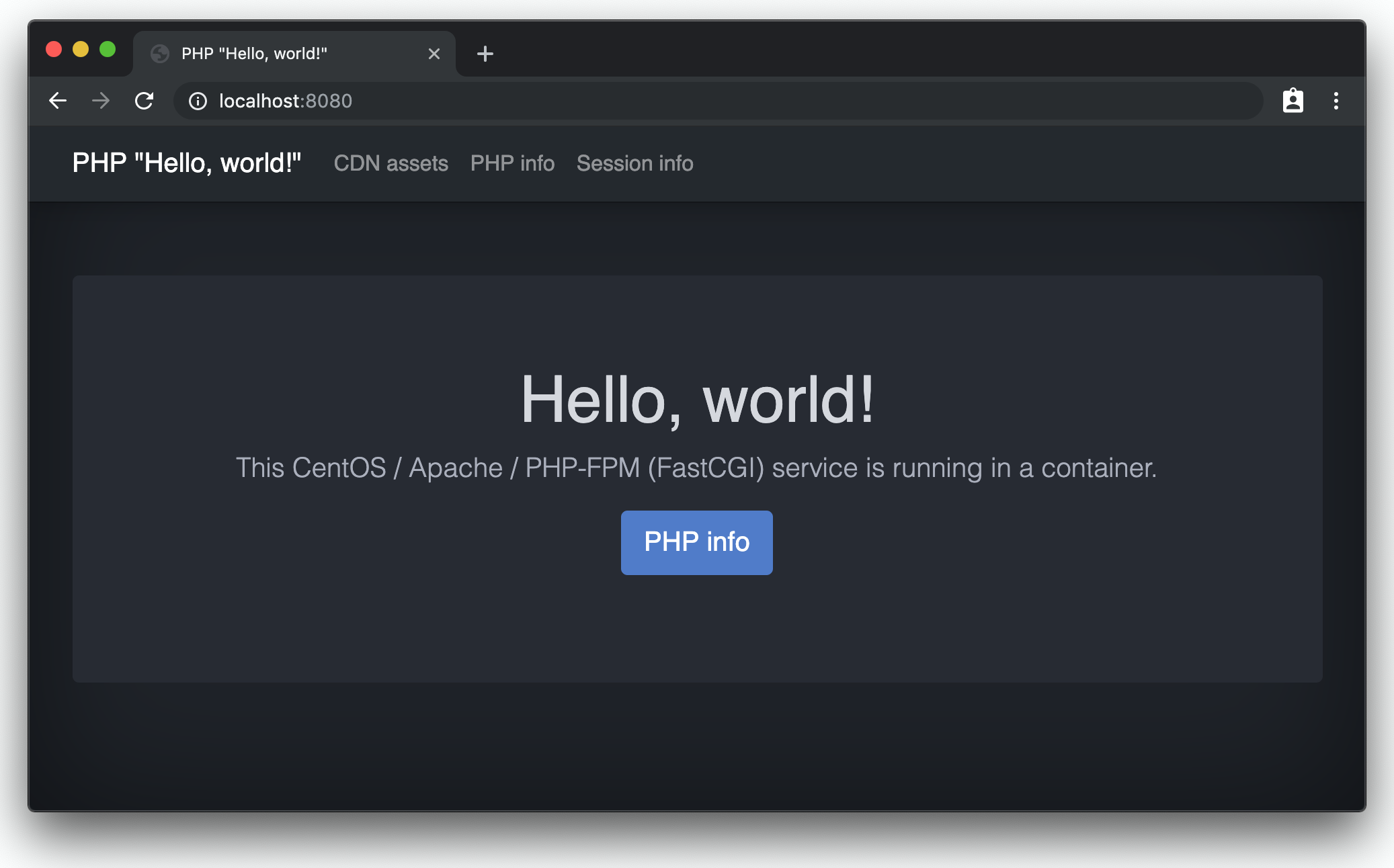 PHP "Hello, world!" - Chrome screenshot