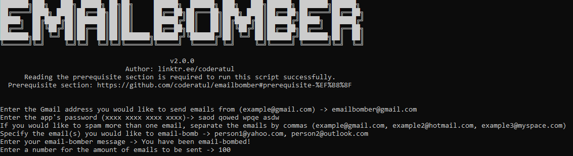 Email Bomber Screenshot v2.0.0