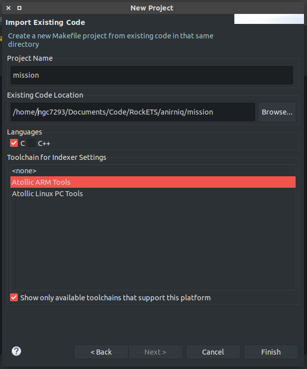 Importing a project in Atollic