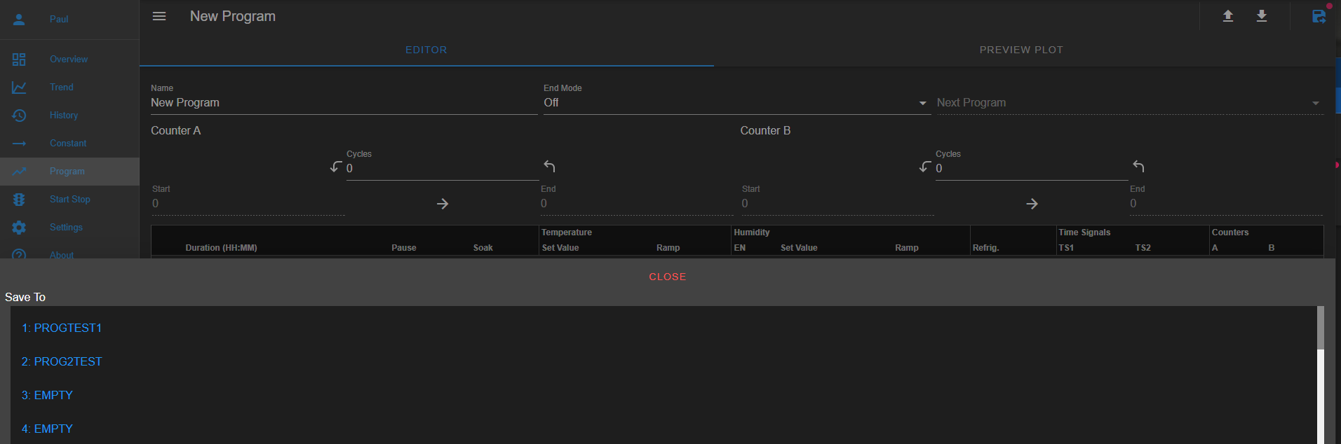 Selecting slot # to save new program