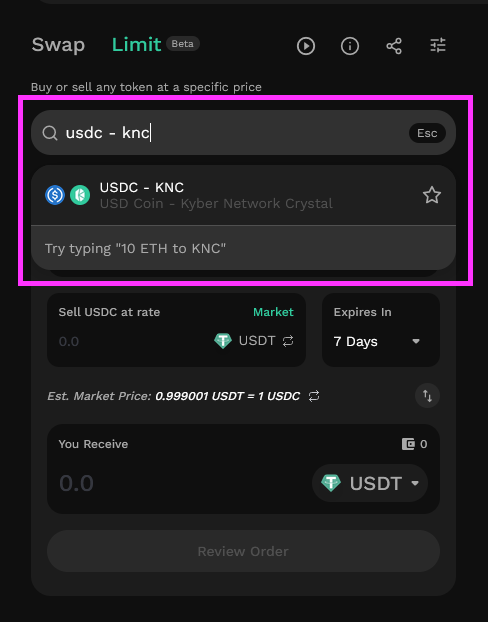 USDC-KNC search