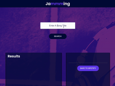 A preview of the Jammming project. A user looks up the name of an artist and adds songs fetched from the Spotify API to a playlist in the Jammming app.