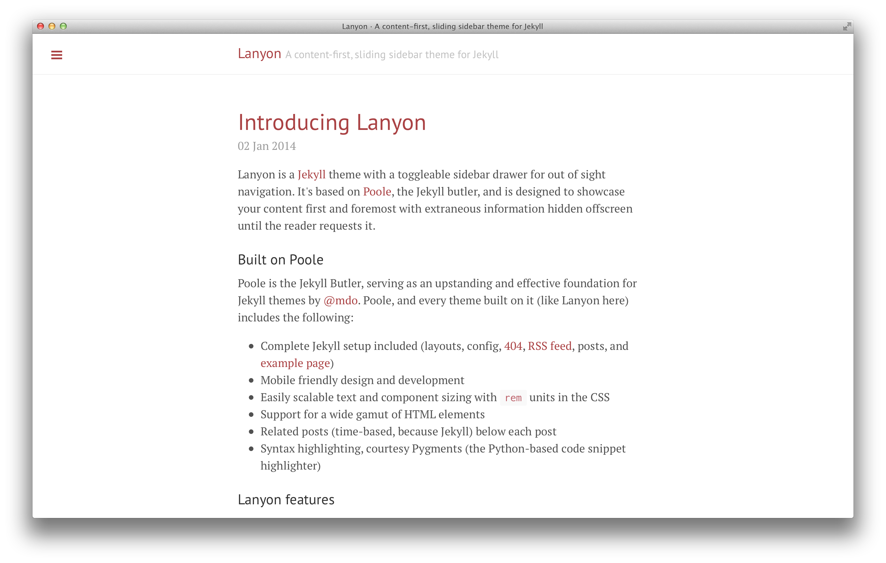 Lanyon blog with red theme