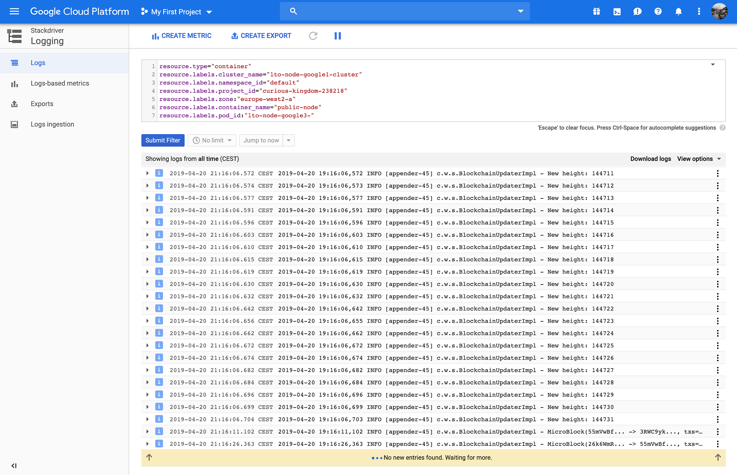 Google Cloud Platform — See our node in action