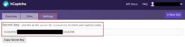 hCaptcha account secret key