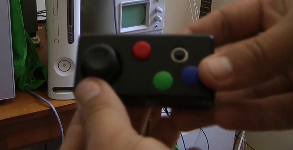 A rather blurry shot of the tiny controller I built, around a 16f PIC.