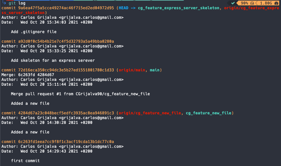 Git Log output shows recent commit history