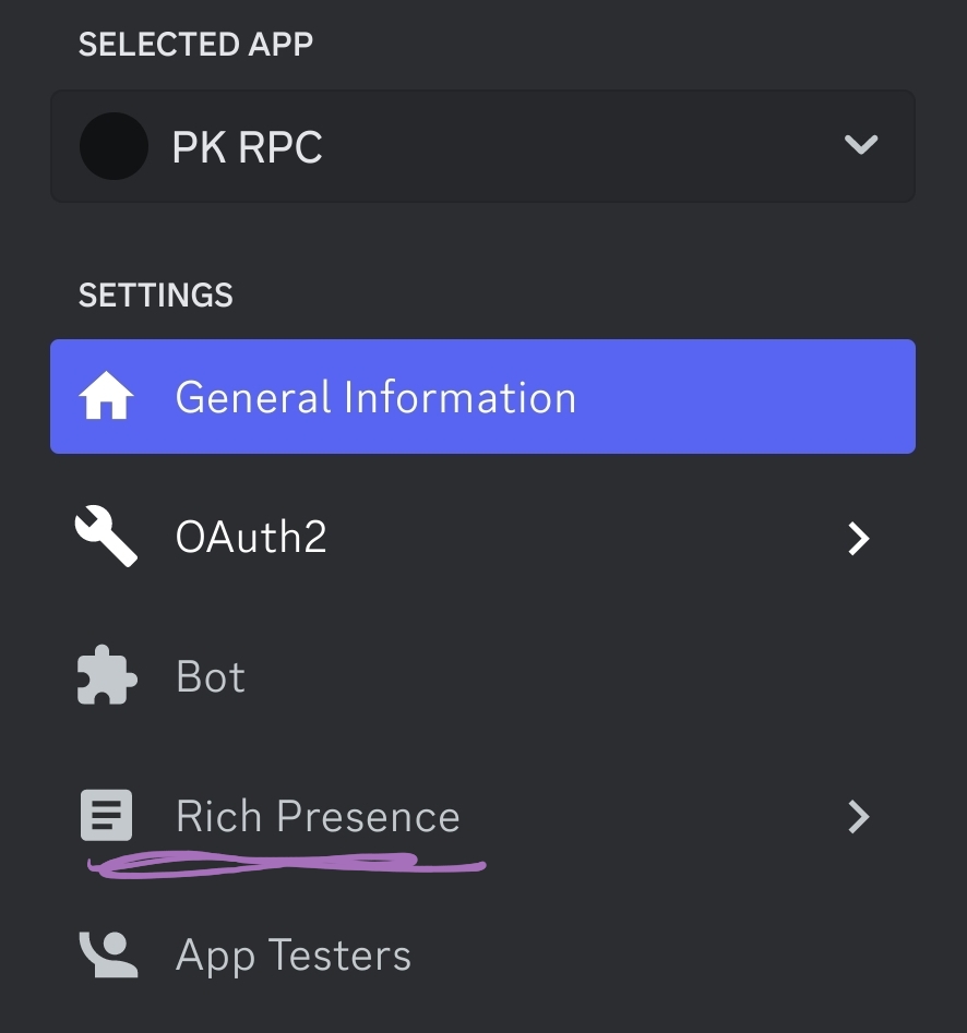 Guide image 2, showing the Rich Presence option