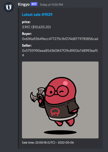 screenshot of the Kingyo discord bot