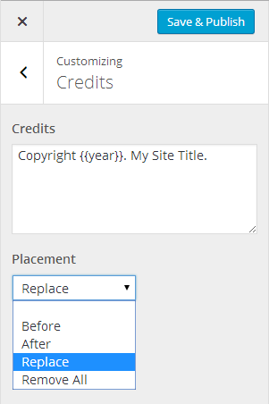 Footer Credits Customizer Screenshot