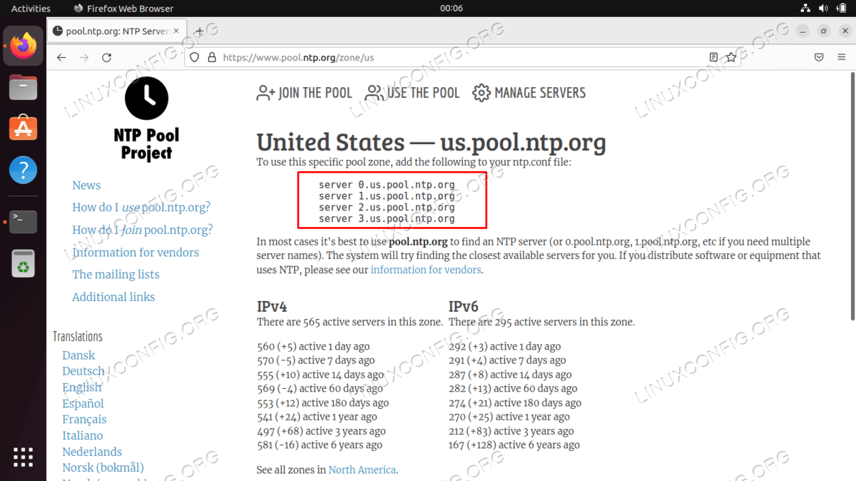 Find your closest server pools from the NTP Pool Project website