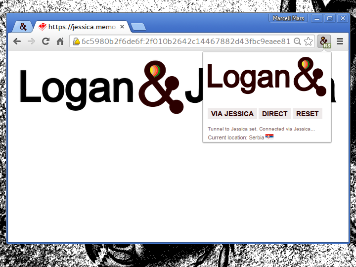 6) Logan's Chrome extension opens the pinned tab and establishes the tunnel to Jessica.