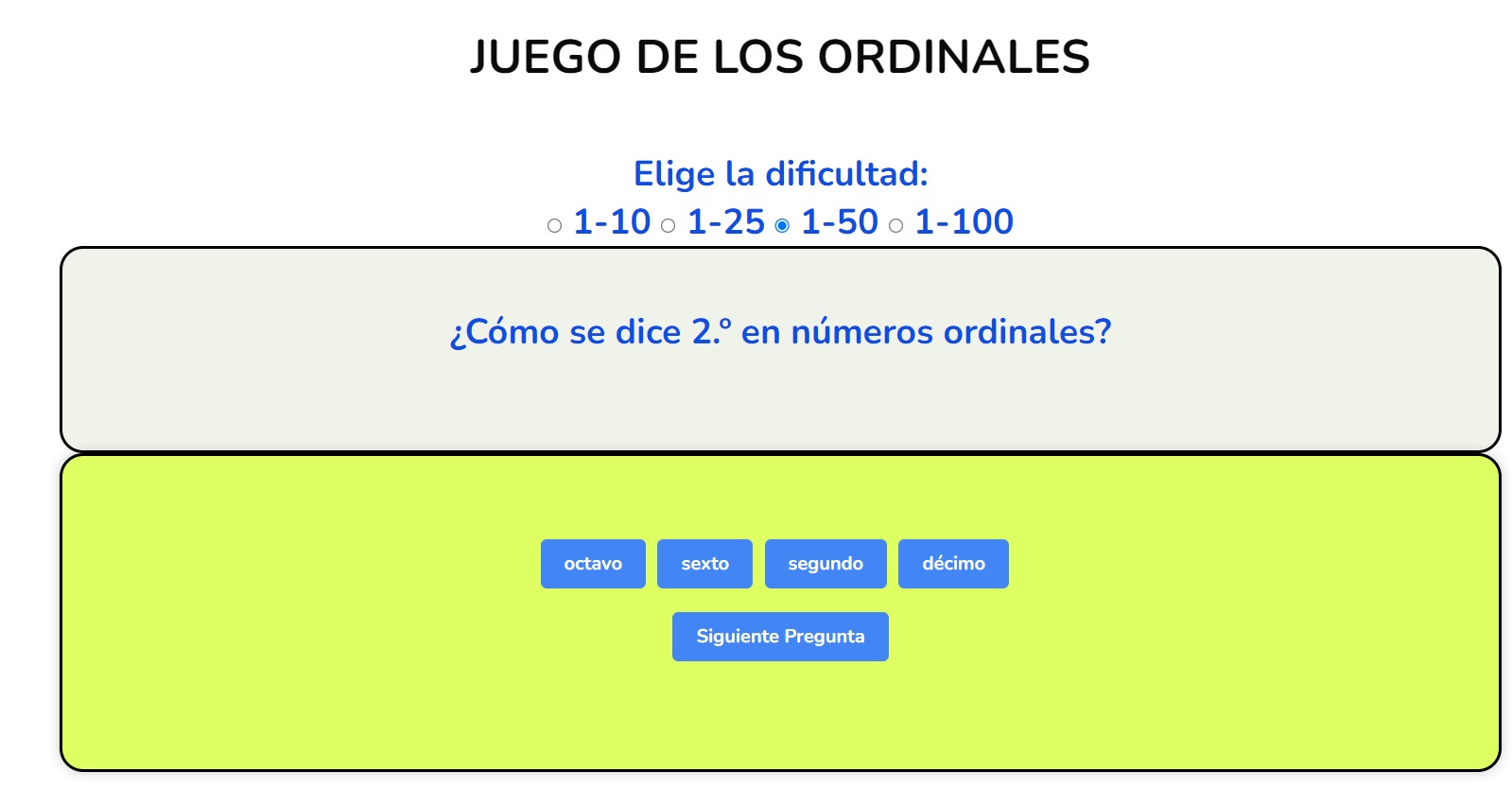 Juego de los Números Ordinales