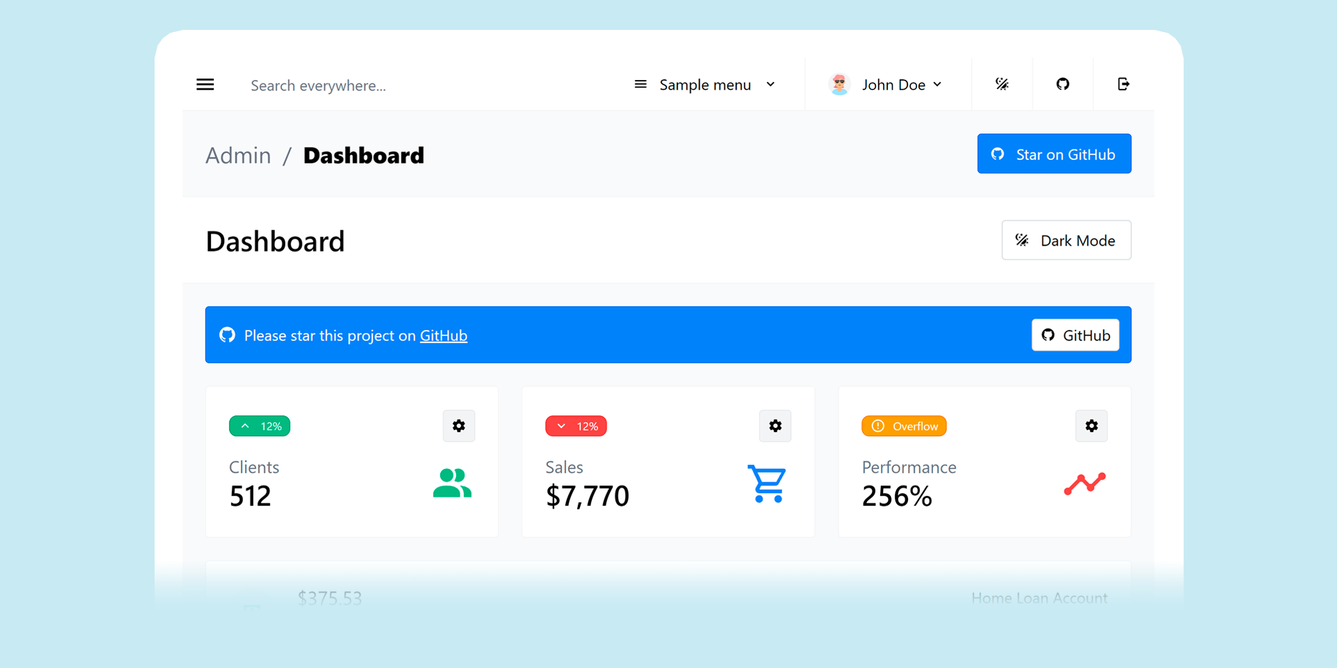 Free Vue 3 Tailwind CSS admin dashboard