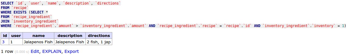 Get all recipe id, name, descriptions that CAN be prepared using ingredients from an inventory