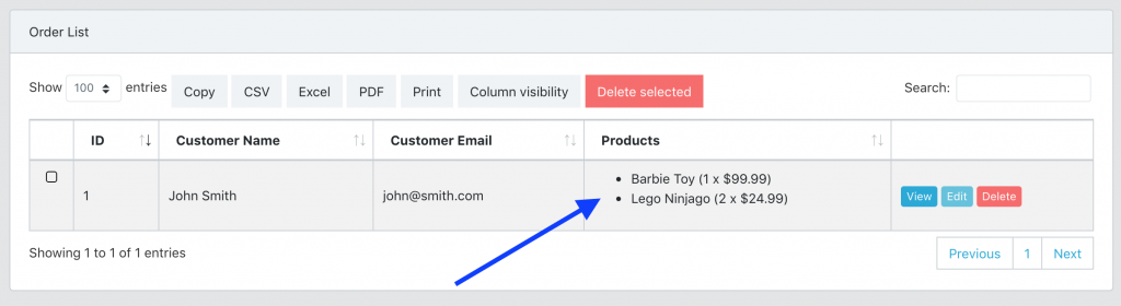 Laravel master-detail table