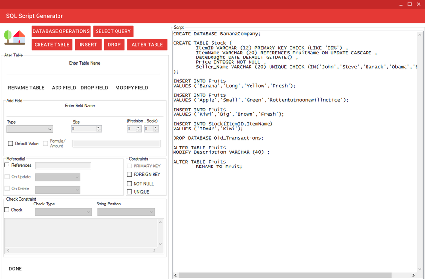 SQL SCRIPT GENERATOR