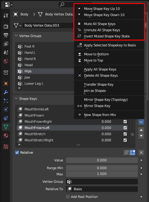 Shape Key Context Menu