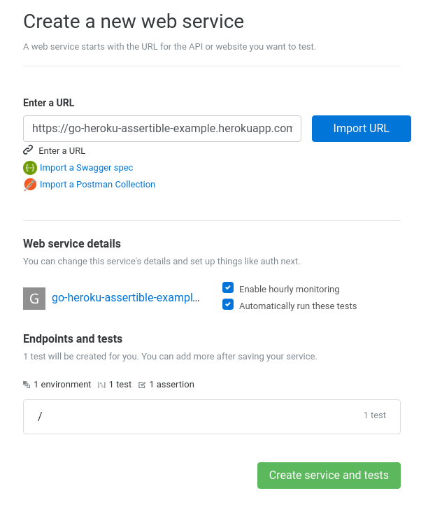 Configuring a web service in Assertible