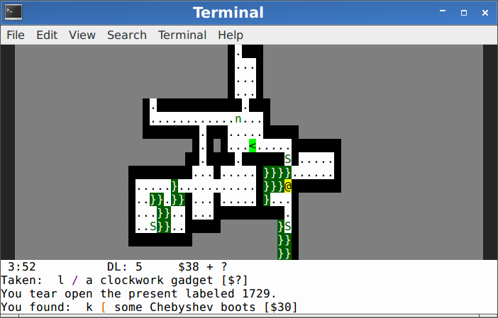 Screenshot of an ASCII roguelike