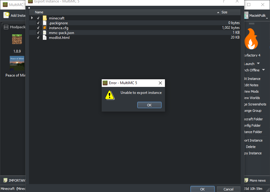 "Unable to export instance" when trying to export an instance · Issue ...