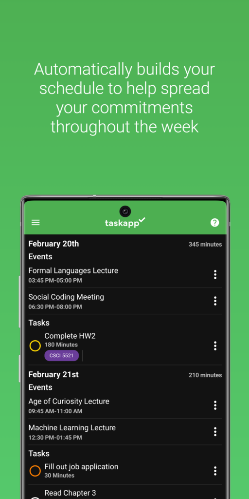 Automatically builds your schedule to help spread your commitments throughout the week.