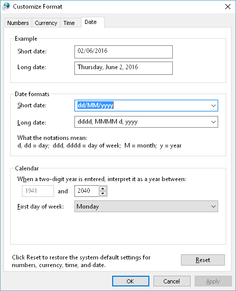 Windows 10 Regional settings