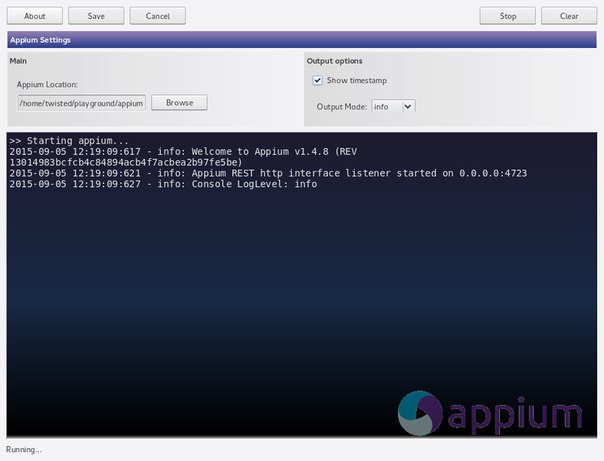 Appium Runner Linux GUI |  Settings Unfoled