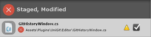 Unstaged Changes warning indicator