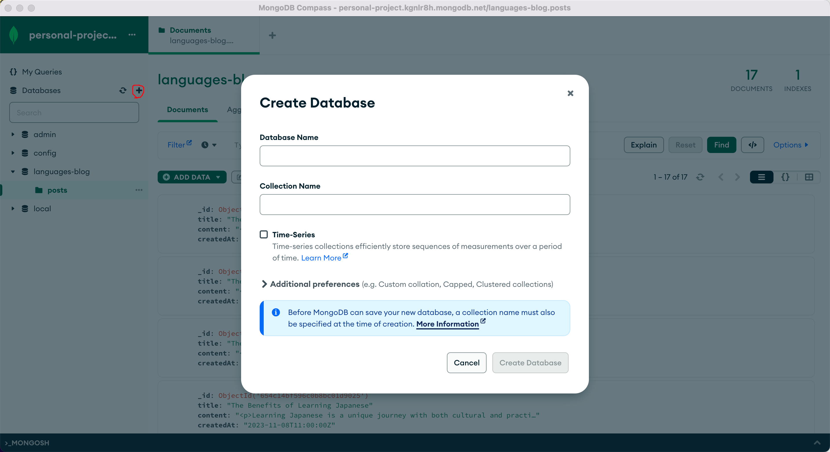 Create datbase