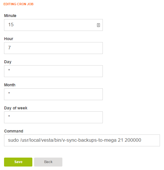 VestaCP script for uploading backups to the MEGA cloud - Cron example
