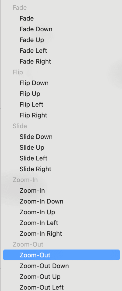Container animation settings