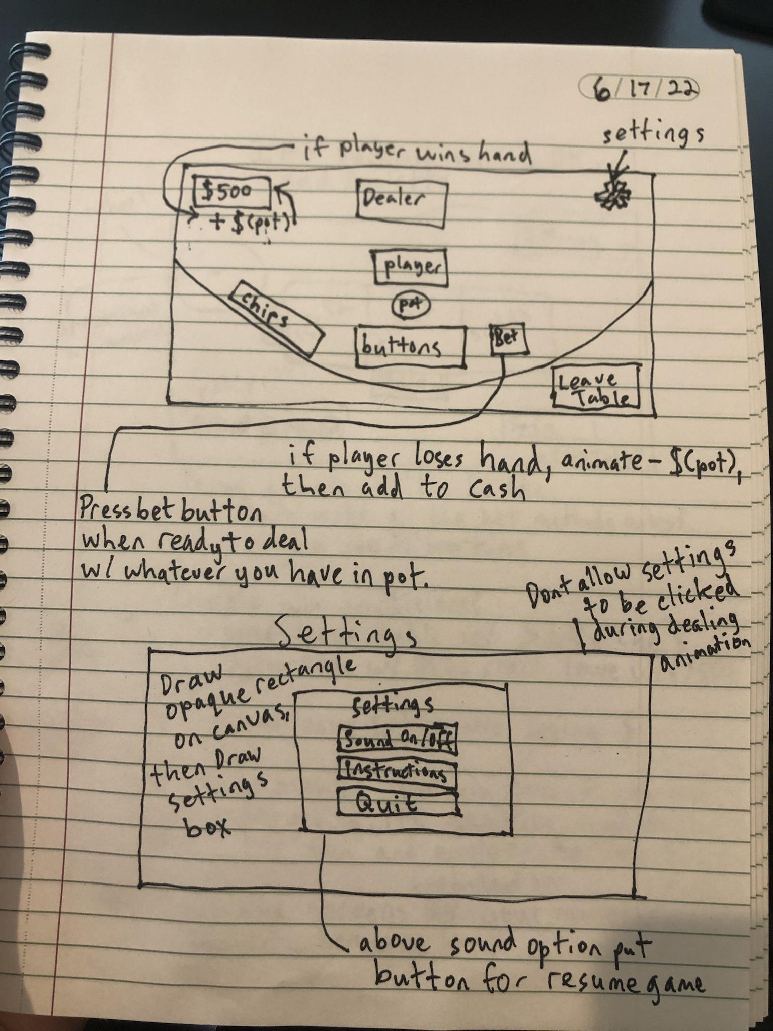 hand win/loss and settings