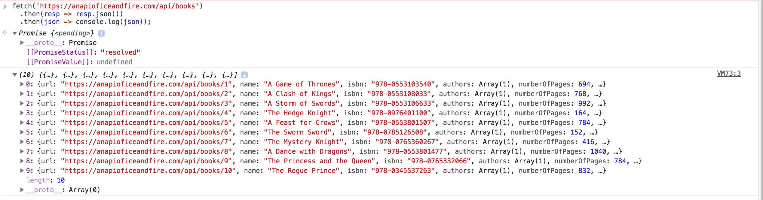 Fetch Response from Game of Thrones API