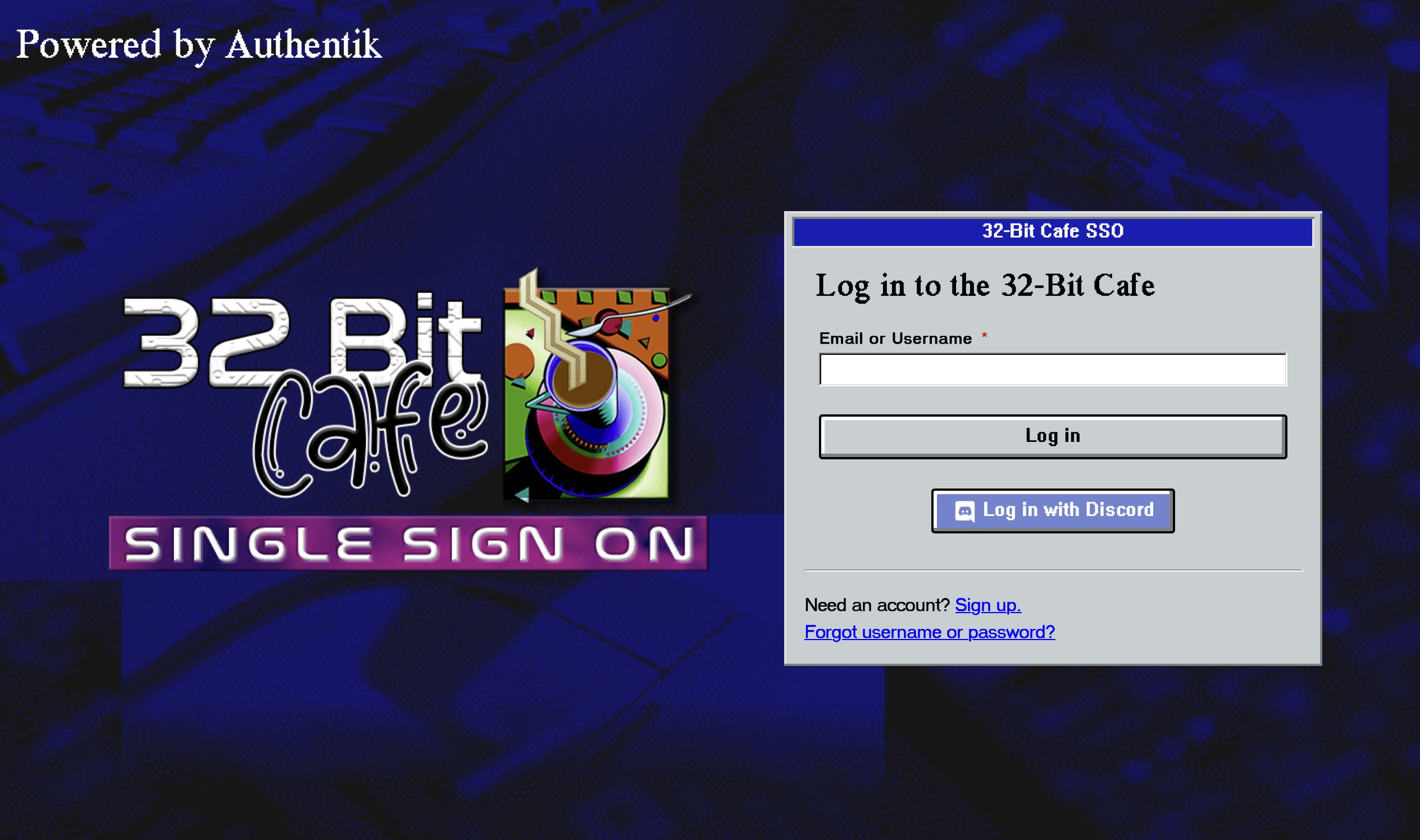 screenshot of login page