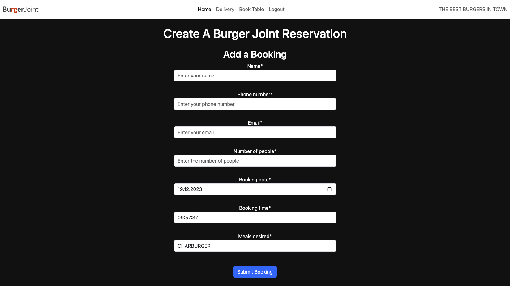 table booking page