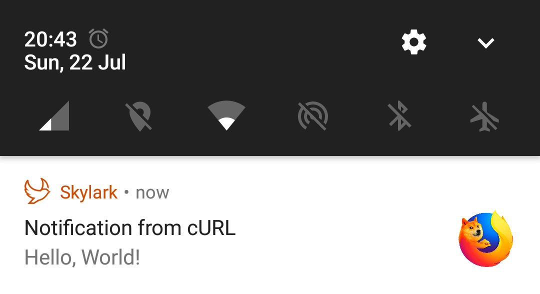 Screenshot of cURL notification